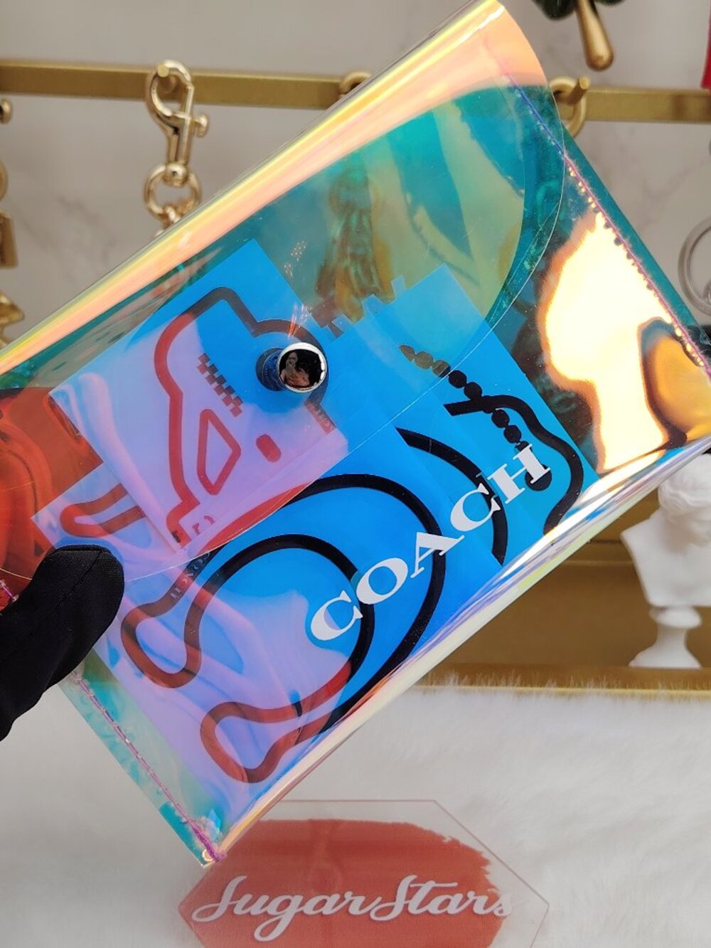 Coach Iridescent Transparent Pouch with stickers